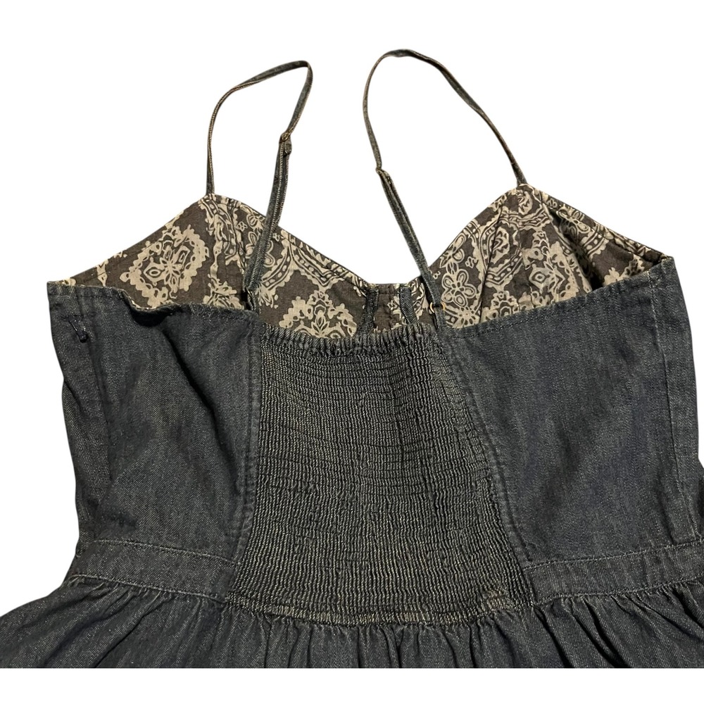 Free People Denim Bustier Mini Dress Dark Wash Smocked Back Medium - Picture 6 of 8